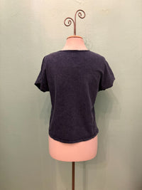 V-NECK SEAM CAP SLEEVE TEE-MINERAL INDIGO-COTTON LANI