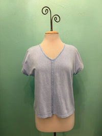 V-NECK SEAM CAP SLEEVE TEE-MINERAL SKY-COTTON LANI