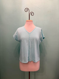V-NECK SEAM CAP SLEEVE TEE-POOL-COTTON LANI