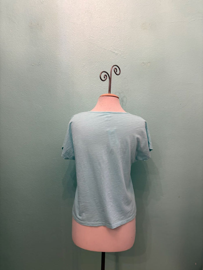 V-NECK SEAM CAP SLEEVE TEE-POOL-COTTON LANI
