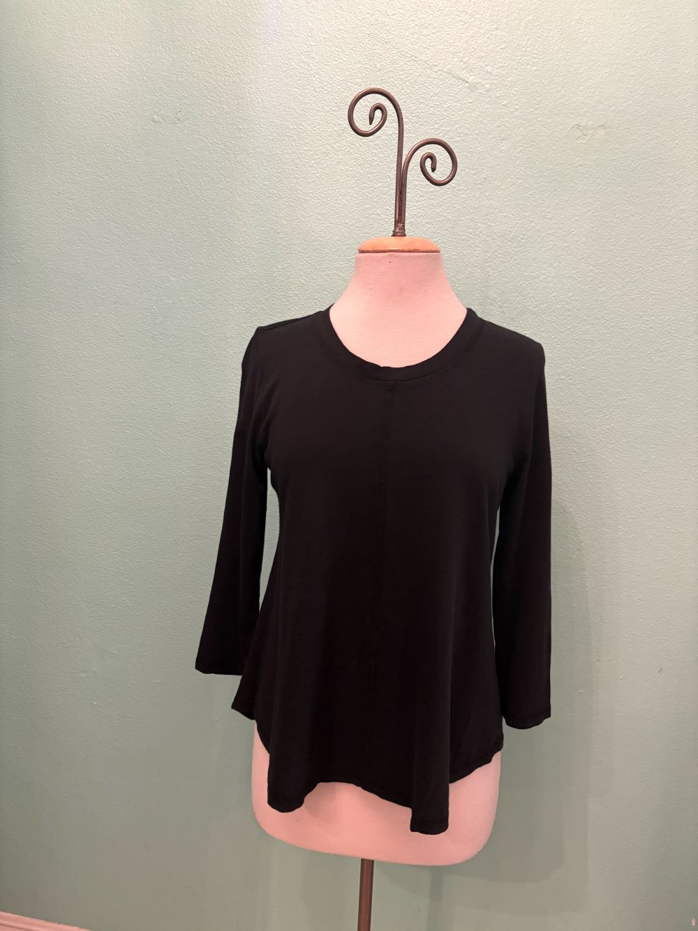 SWING CREW NECK 3/4 SLEEVE TEE-BLACK-COTTON LANI