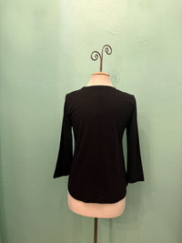 SWING CREW NECK 3/4 SLEEVE TEE-BLACK-COTTON LANI