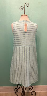PATCH BLU LINEN STRIPE DRESS-FOUNTAIN-CUT LOOSE