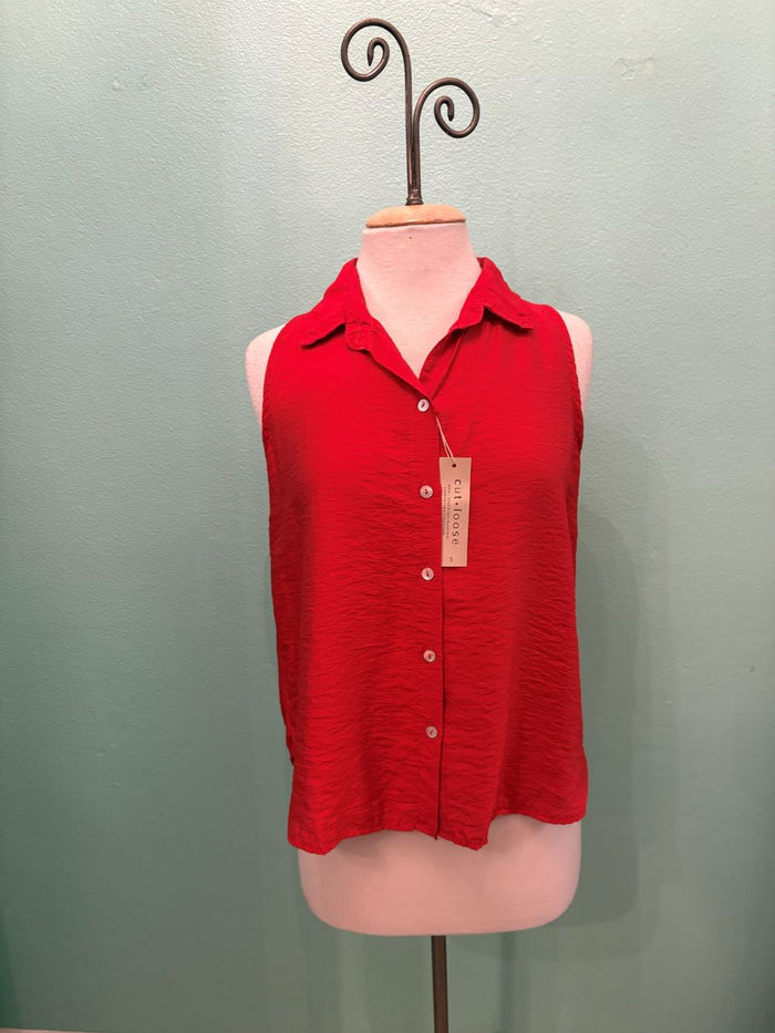 SLEEVELESS COLLAR SHIRT PARACHUTE-CHERRY-CUT LOOSE