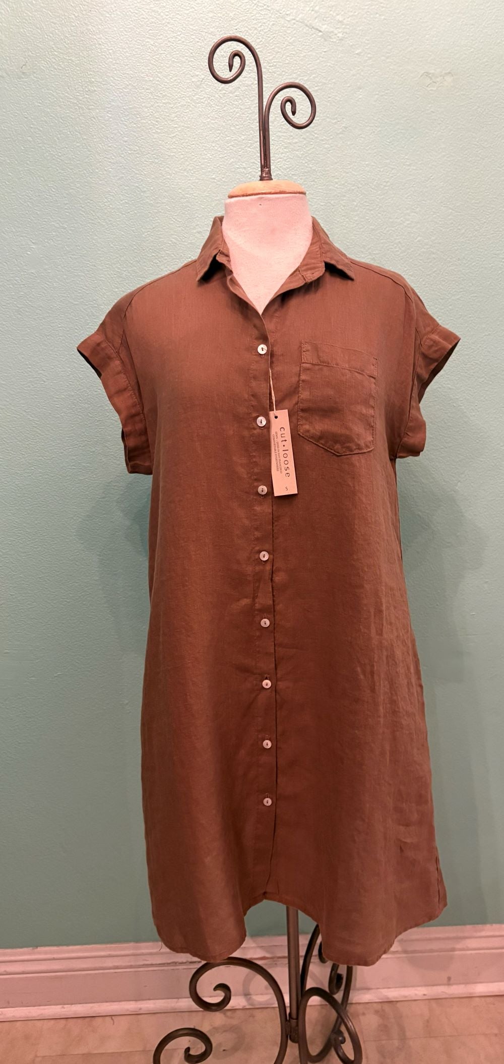 S/S SHIRT LINEN DRESS-COCONUT-CUT LOOSE