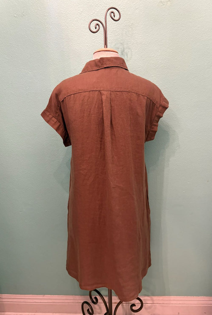 S/S SHIRT LINEN DRESS-COCONUT-CUT LOOSE
