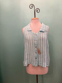 BLUE STRIPE SLEEVELESS SHIRT-FOUNTAIN-CUT LOOSE
