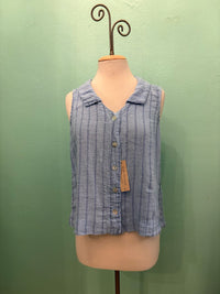 BLUE STRIPE SLEEVELESS SHIRT-BELLFLOWER-CUT LOOSE