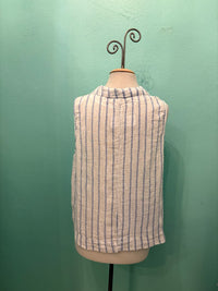 BLUE STRIPE SLEEVELESS SHIRT-LAUNDERED-CUT LOOSE