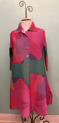 ROSE ZIG ZAG BUTTON UP DUSTER JACKET-VANITE COUTURE