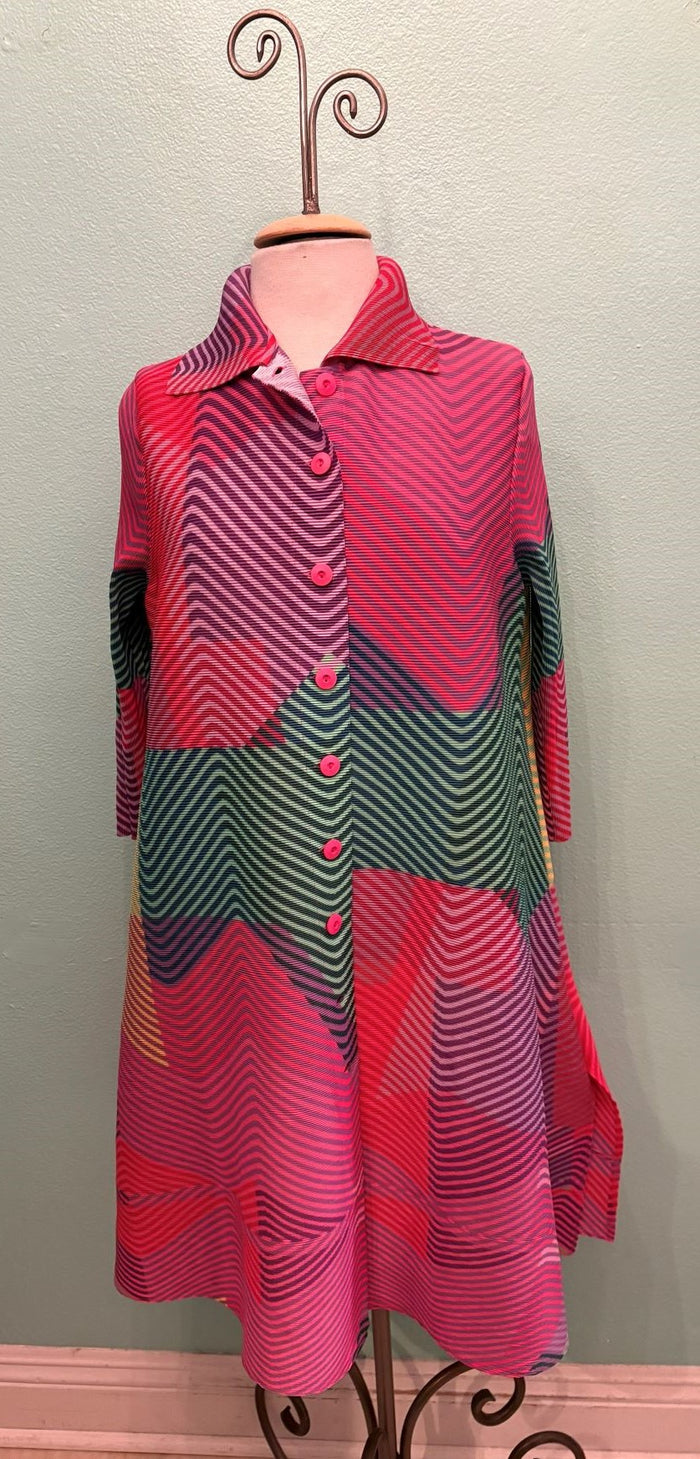 ROSE ZIG ZAG BUTTON UP DUSTER JACKET-VANITE COUTURE