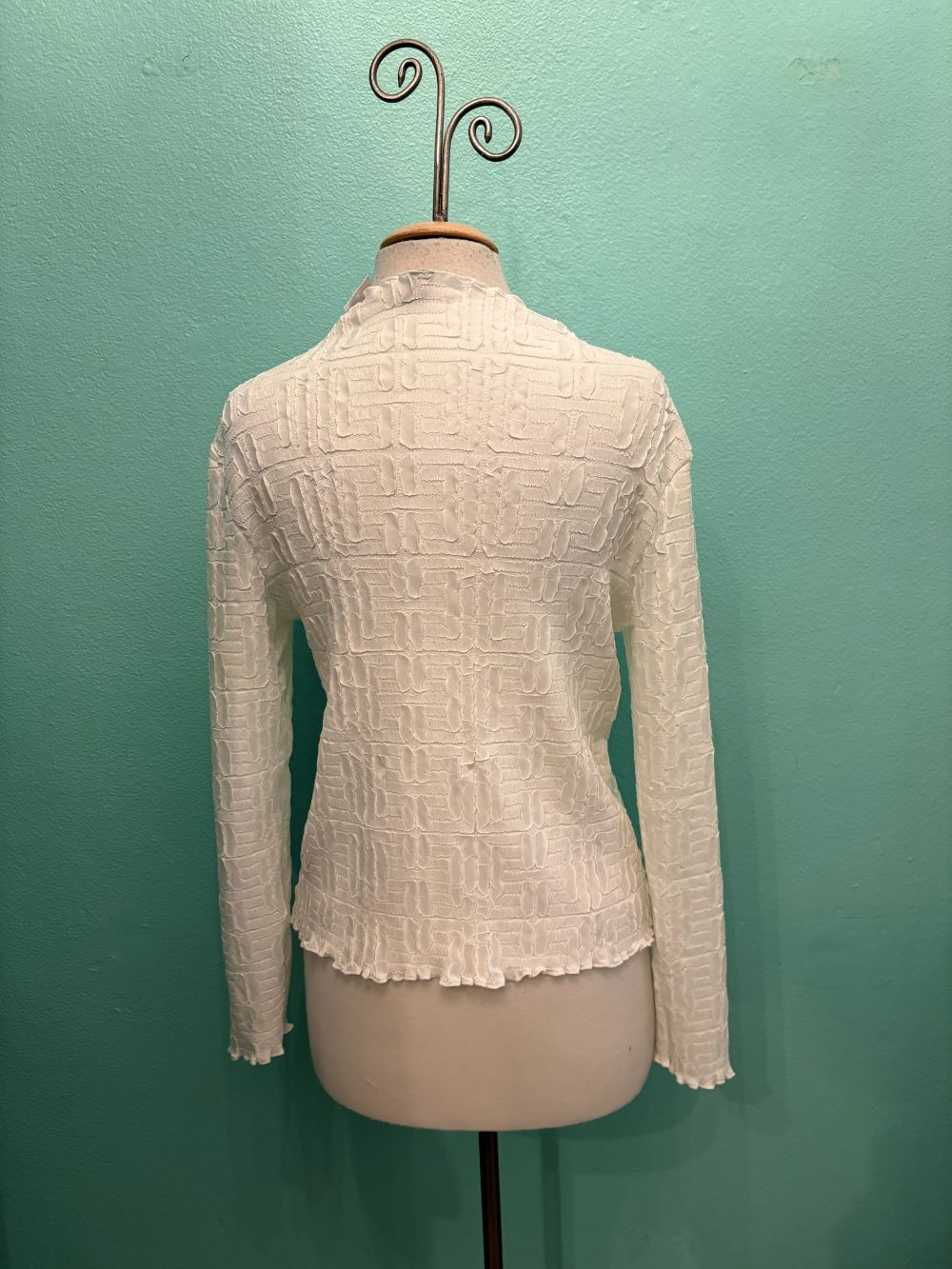 GEO EMBOSSED LONG SLEEVE BLOUSE-VANITE COUTURE