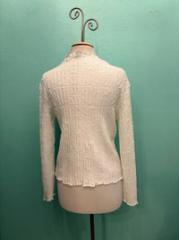 GEO EMBOSSED LONG SLEEVE BLOUSE-VANITE COUTURE