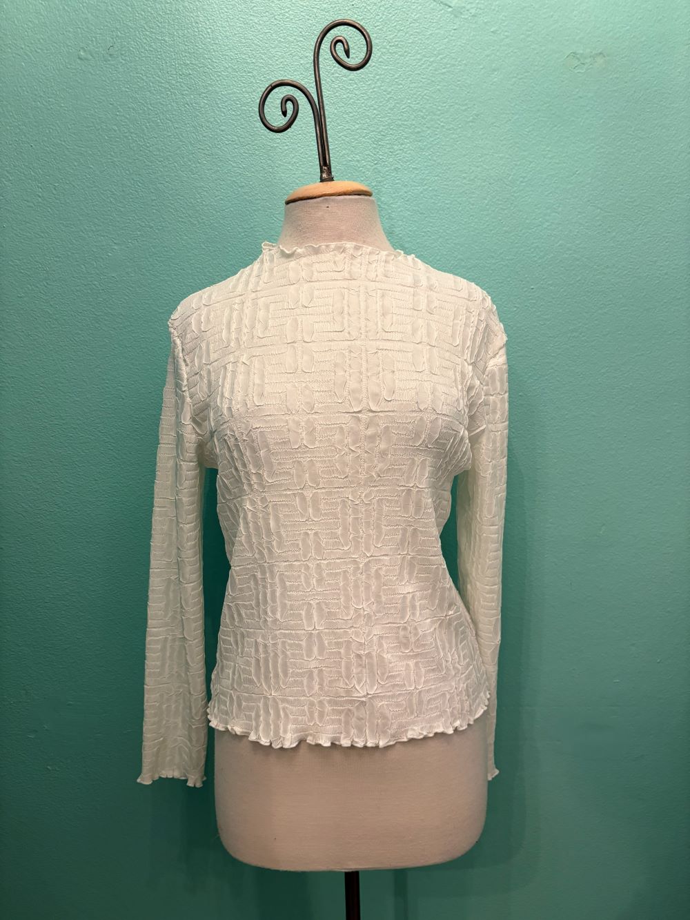 GEO EMBOSSED LONG SLEEVE BLOUSE-VANITE COUTURE
