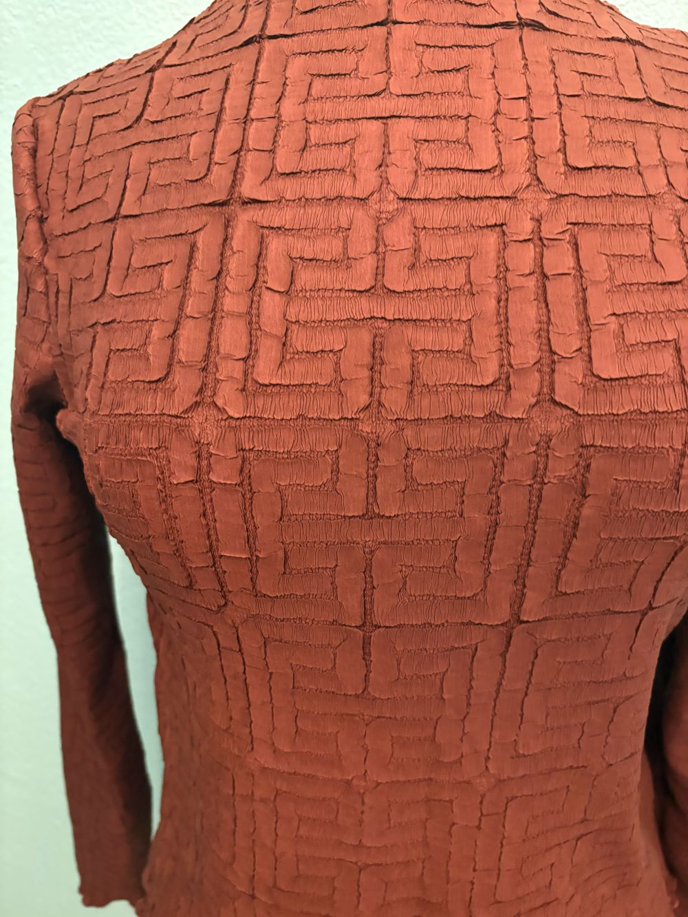 GEO EMBOSSED LONG SLEEVE BLOUSE-VANITE COUTURE