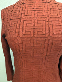 GEO EMBOSSED LONG SLEEVE BLOUSE-VANITE COUTURE