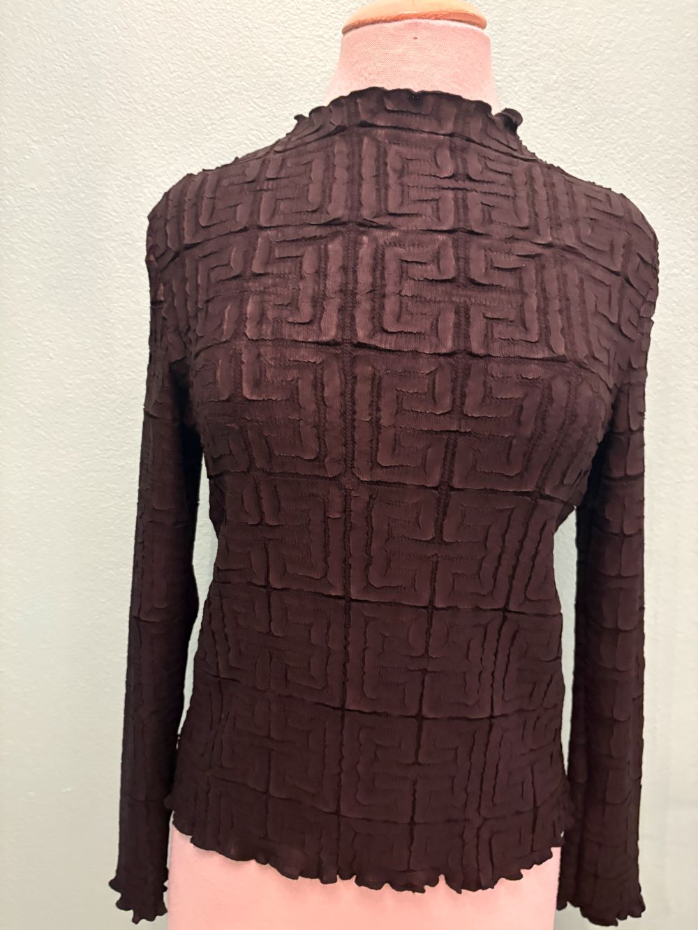 GEO EMBOSSED LONG SLEEVE BLOUSE-VANITE COUTURE