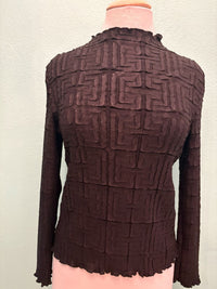 GEO EMBOSSED LONG SLEEVE BLOUSE-VANITE COUTURE