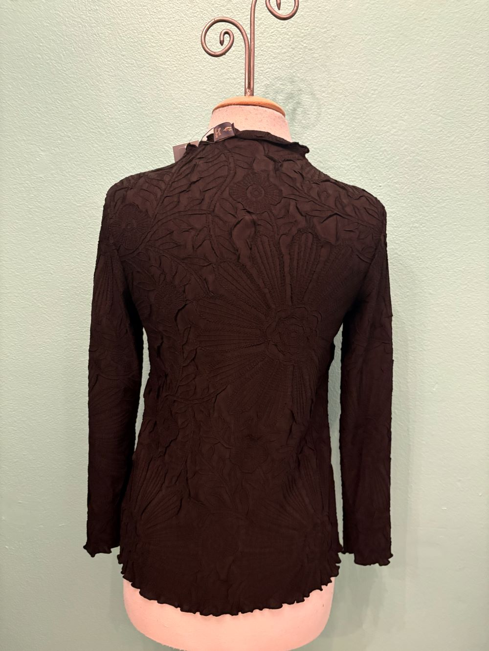 EMBOSSED LONG SLEEVE BLOUSE-68091-VANITE COUTURE