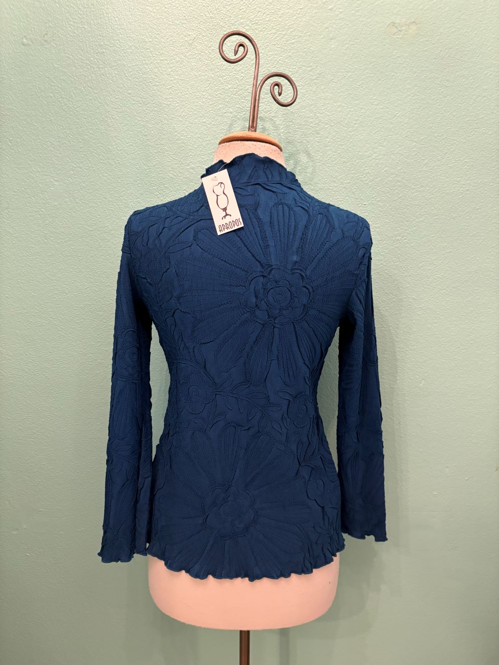 EMBOSSED LONG SLEEVE BLOUSE-68091-VANITE COUTURE