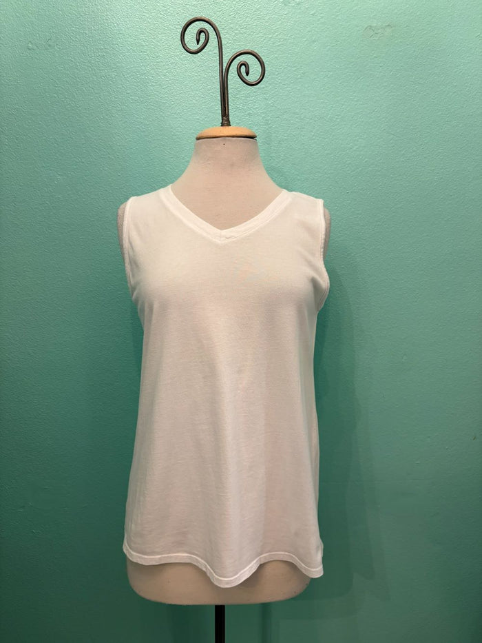 V-NECK TANK-WHITE-COTTON LANI