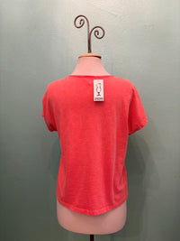 V-NECK SEAM CAP SLEEVE TEE-MINERAL CORAL-COTTON LANI