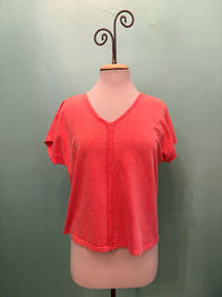 V-NECK SEAM CAP SLEEVE TEE-MINERAL CORAL-COTTON LANI