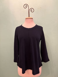 SWING CREW NECK 3/4 SLEEVE TEE-NAVY-COTTON LANI