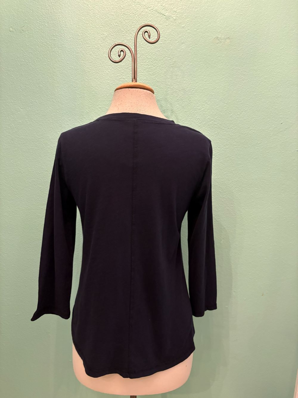 SWING CREW NECK 3/4 SLEEVE TEE-NAVY-COTTON LANI