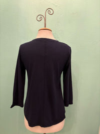 SWING CREW NECK 3/4 SLEEVE TEE-NAVY-COTTON LANI