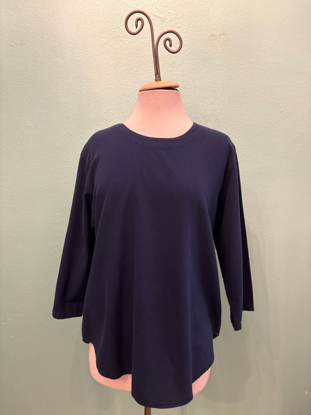 3/4 SLEEVE CREW NECK TOP-NAVY-SEA BREEZE