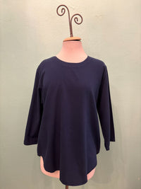 3/4 SLEEVE CREW NECK TOP-NAVY-SEA BREEZE