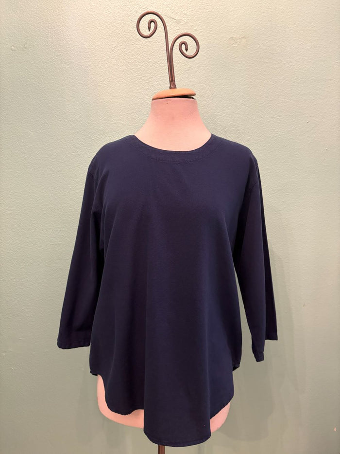 3/4 SLEEVE CREW NECK TOP-NAVY-SEA BREEZE