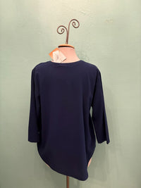 3/4 SLEEVE CREW NECK TOP-NAVY-SEA BREEZE
