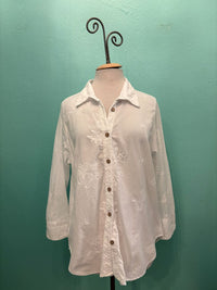 EMBROIDERED BUTTON DOWN SHIRT-WHITE-SEA BREEZE