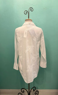 EMBROIDERED BUTTON DOWN SHIRT-WHITE-SEA BREEZE