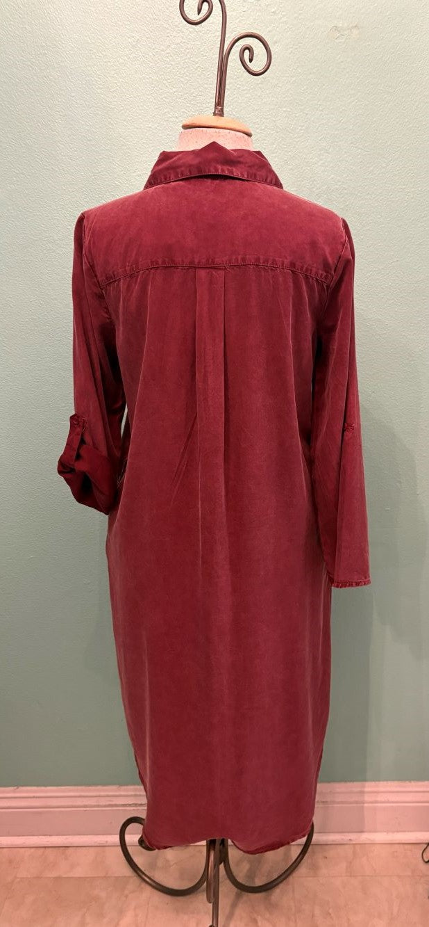 ROLL TAB SLEEVE MIDI SHIRT DRESS-ASTROBERRY-MODODOC