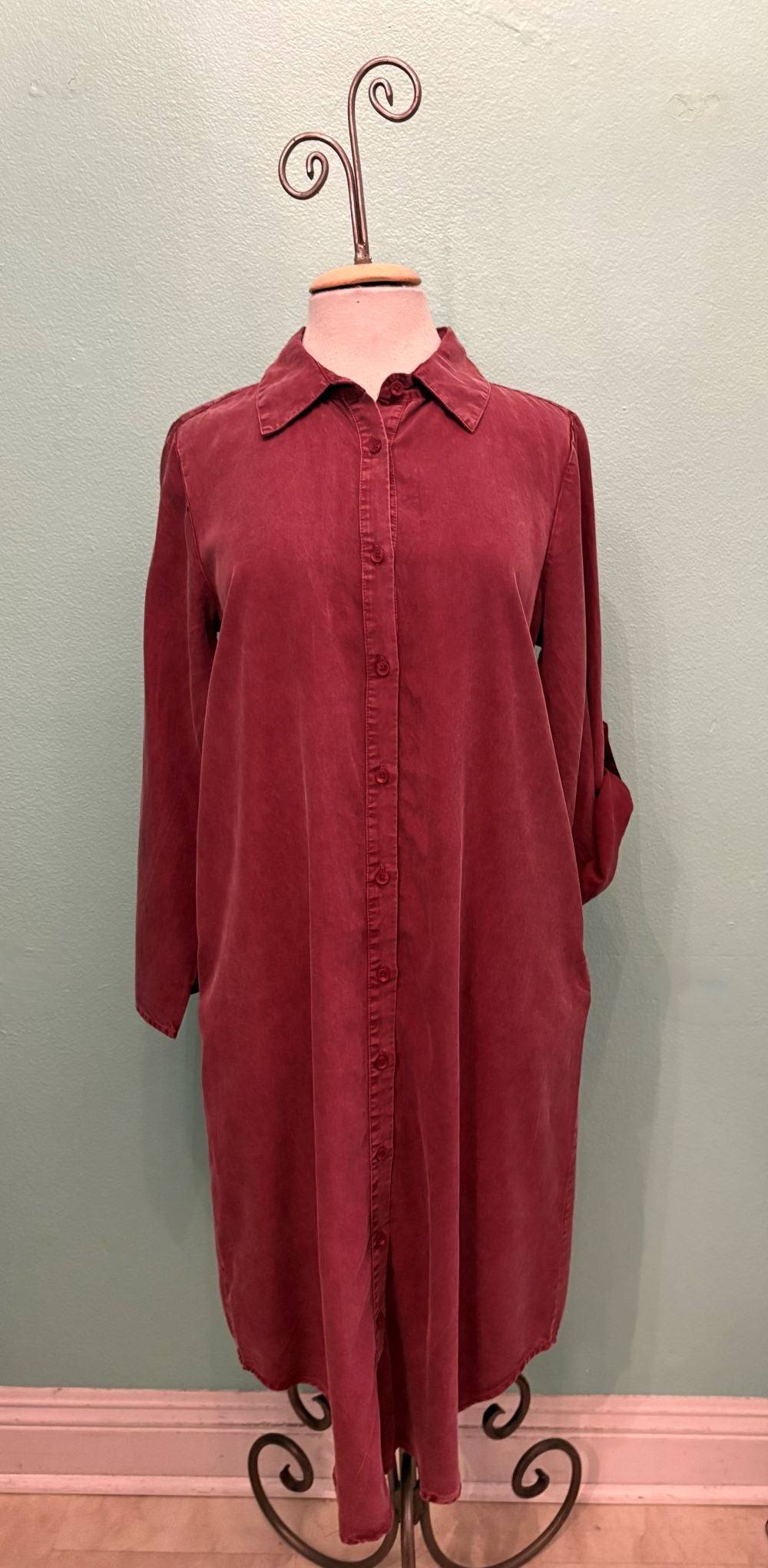 ROLL TAB SLEEVE MIDI SHIRT DRESS-ASTROBERRY-MODODOC