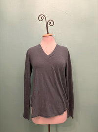 L/S WAFFLE MIX V-NECK TEE-CELES-TEAL-MODODOC