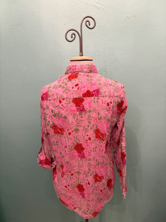 PINK W/ROSES BLOUSE-BLUE-THE NU VINTAGE
