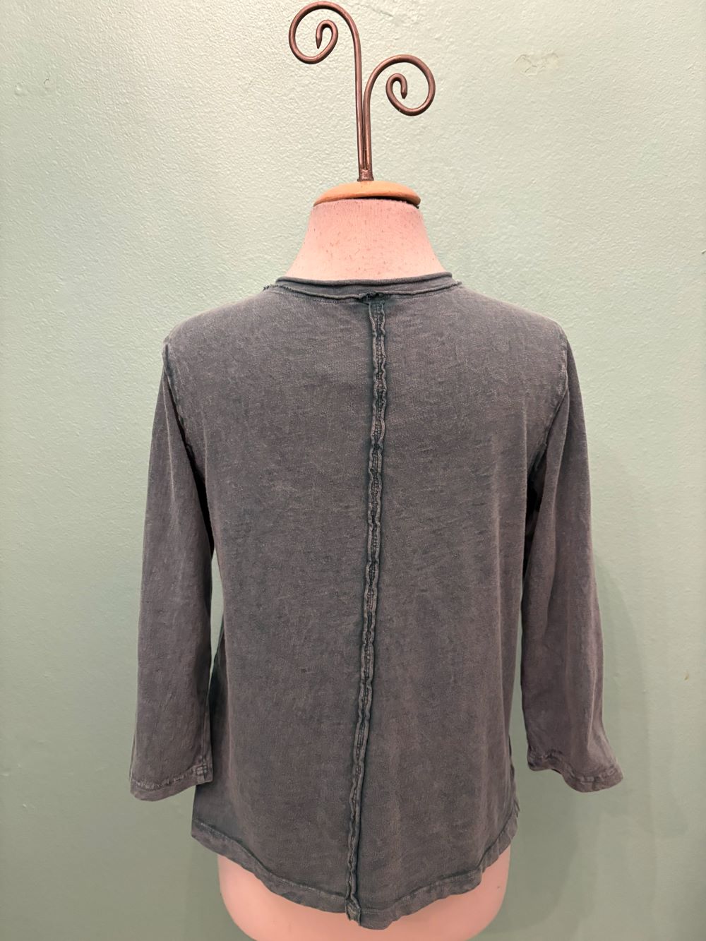V-NECK W/BACK SEAM TEE-MINERAL GREEN-COTTON LANI