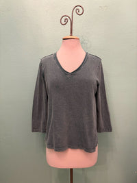 V-NECK W/BACK SEAM TEE-MINERAL GREEN-COTTON LANI
