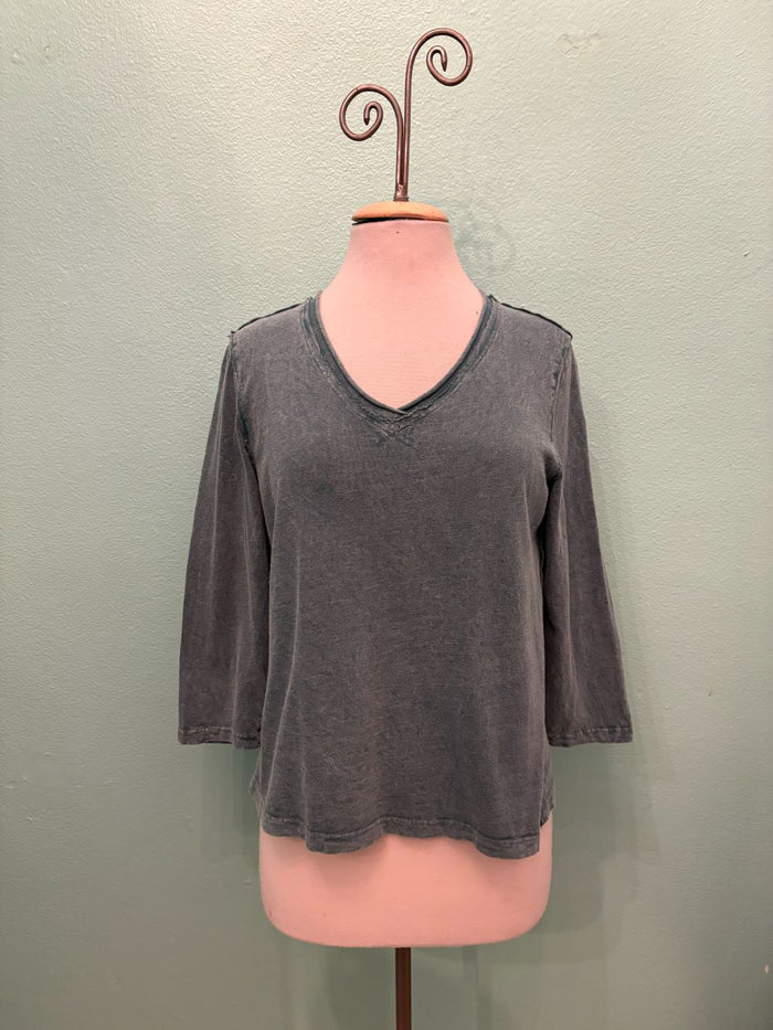 V-NECK W/BACK SEAM TEE-MINERAL GREEN-COTTON LANI