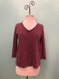 V-NECK W/BACK SEAM TEE-MINERAL BURGUNDY-COTTON LANI