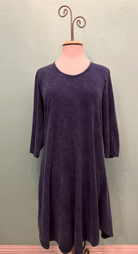 3/4 SLEEVE SCOOPNECK EASY DRESS-MINERAL INDIGO-COTTON LANI