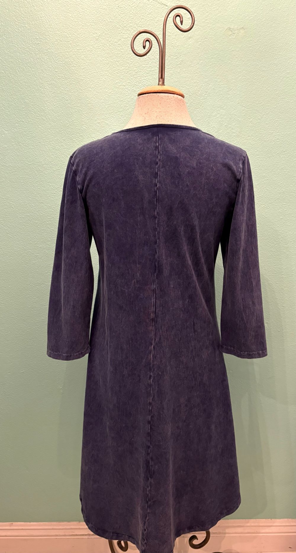 3/4 SLEEVE SCOOPNECK EASY DRESS-MINERAL INDIGO-COTTON LANI