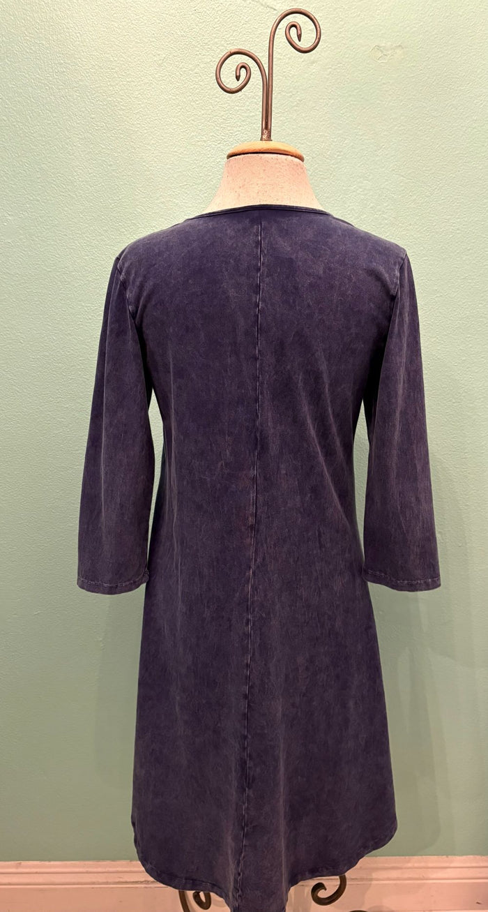 3/4 SLEEVE SCOOPNECK EASY DRESS-MINERAL INDIGO-COTTON LANI