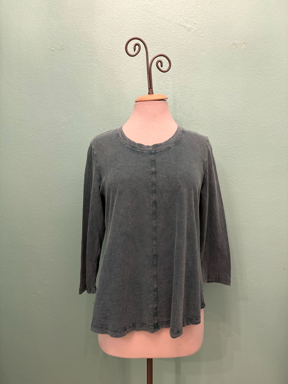 SWING CREW NECK 3/4 SLEEVE TEE-MINERAL GREEN-COTTON LANI