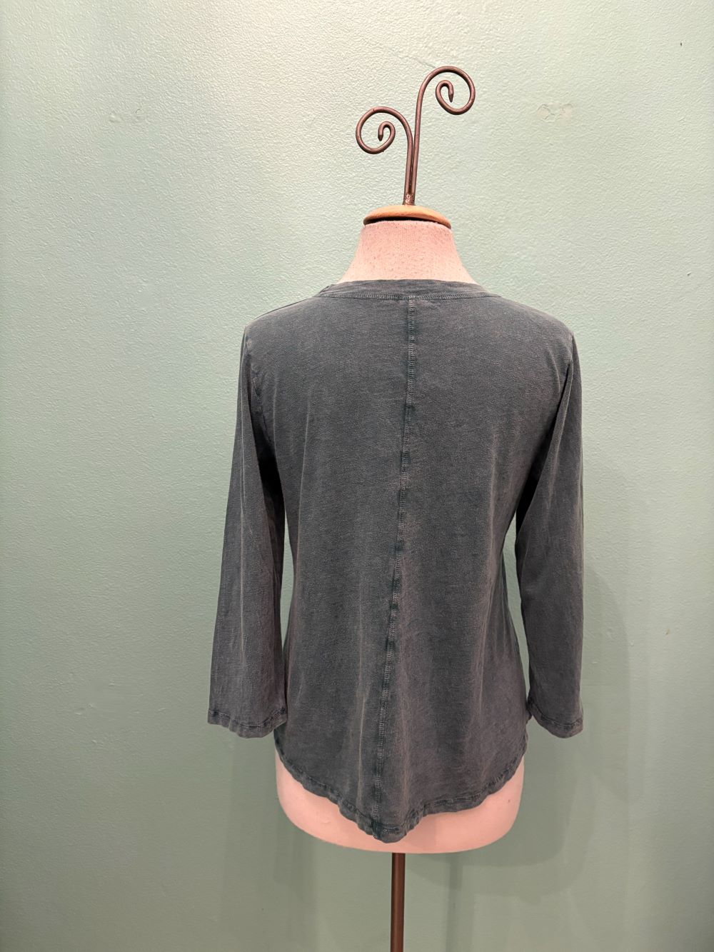 SWING CREW NECK 3/4 SLEEVE TEE-MINERAL GREEN-COTTON LANI