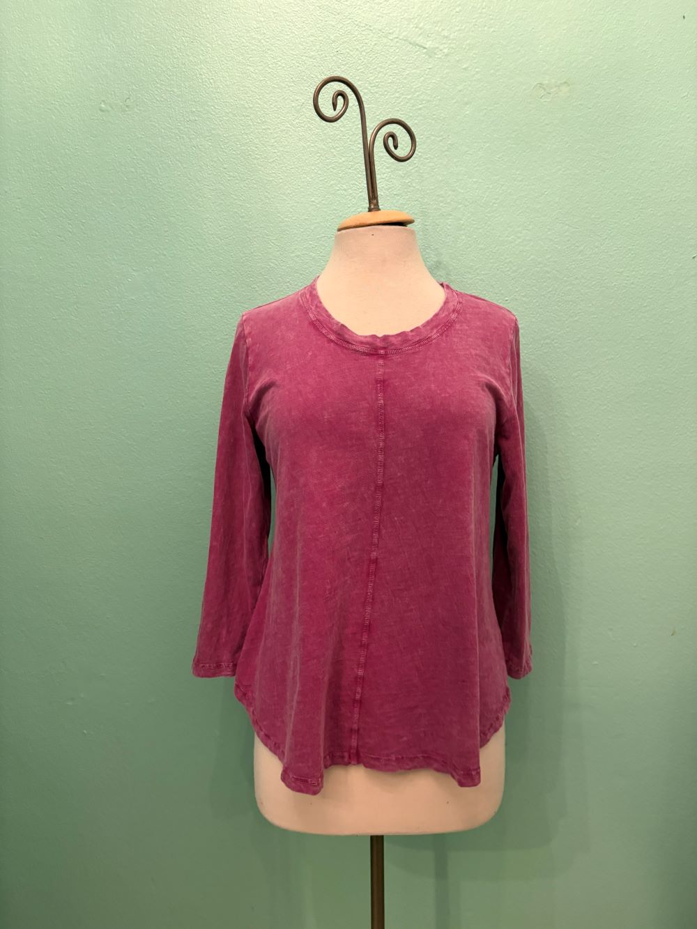 SWING CREW NECK 3/4 SLEEVE TEE-MINERAL MAGENTA-COTTON LANI